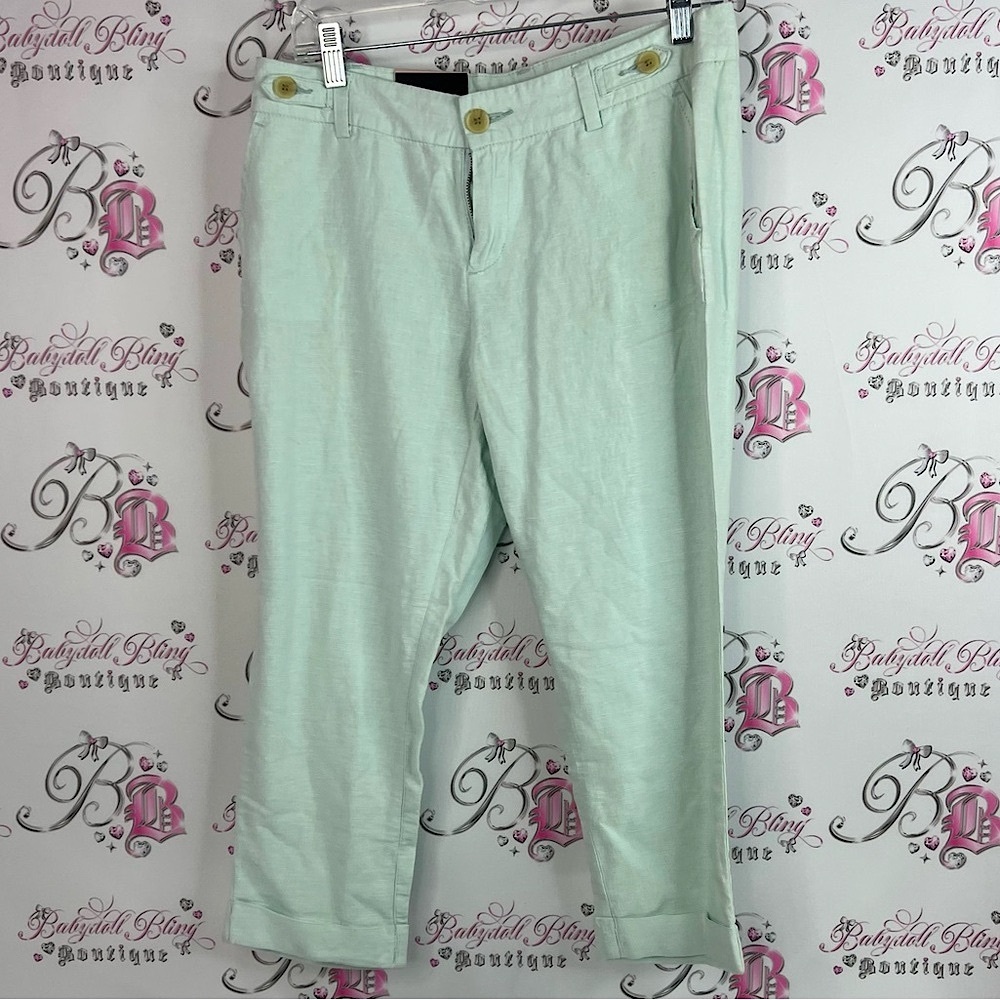 Banana Republic pants pastel mint blue Light Green Linen Trousers capri